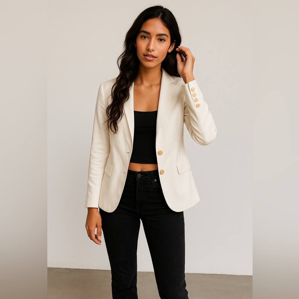 Tara Jarmon Vintage Cotton Unlined Blazer Jacket Cream Woman's Size 42 C. 2003